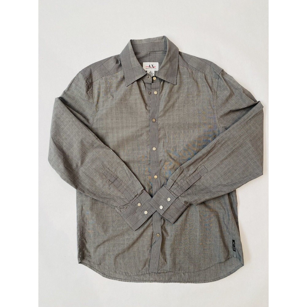 Men's $78 NWT Armani Exchange Shirt Medium Gray Black Plaid Cotton